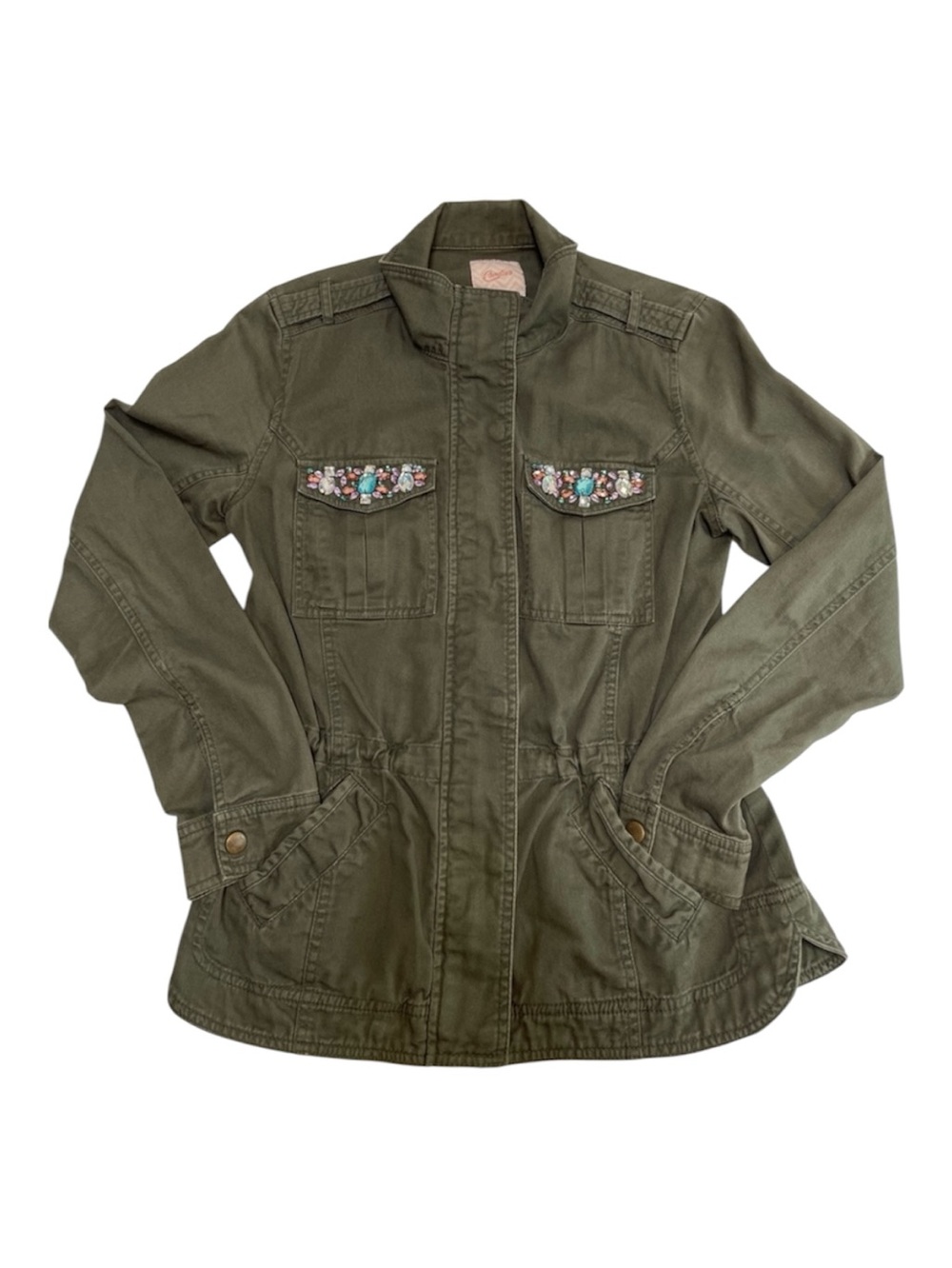 Candies Olive Green Embellished Utility Jacket Boho Military Anorak  Sz S